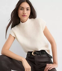 Ribtrim Sleeveless Mock Neck Sweater