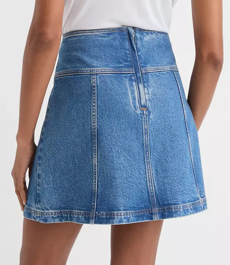 Seamed Denim Mini Skirt Light Wash Indigo