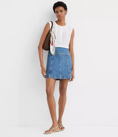 Seamed Denim Mini Skirt Light Wash Indigo