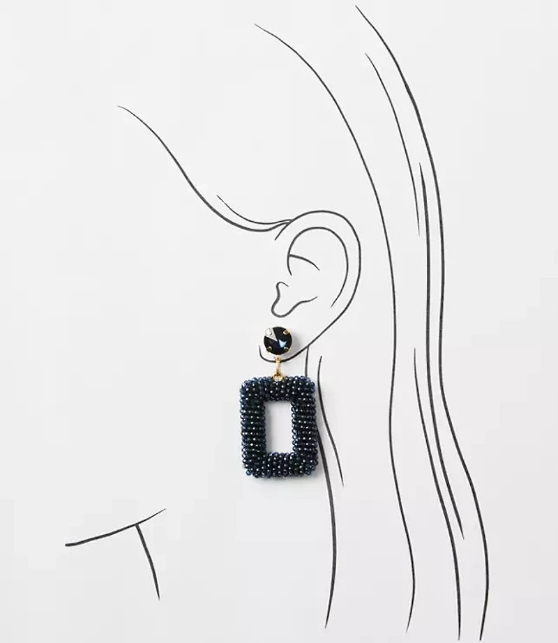 Crystal Beaded Rectangle Statement Earrings