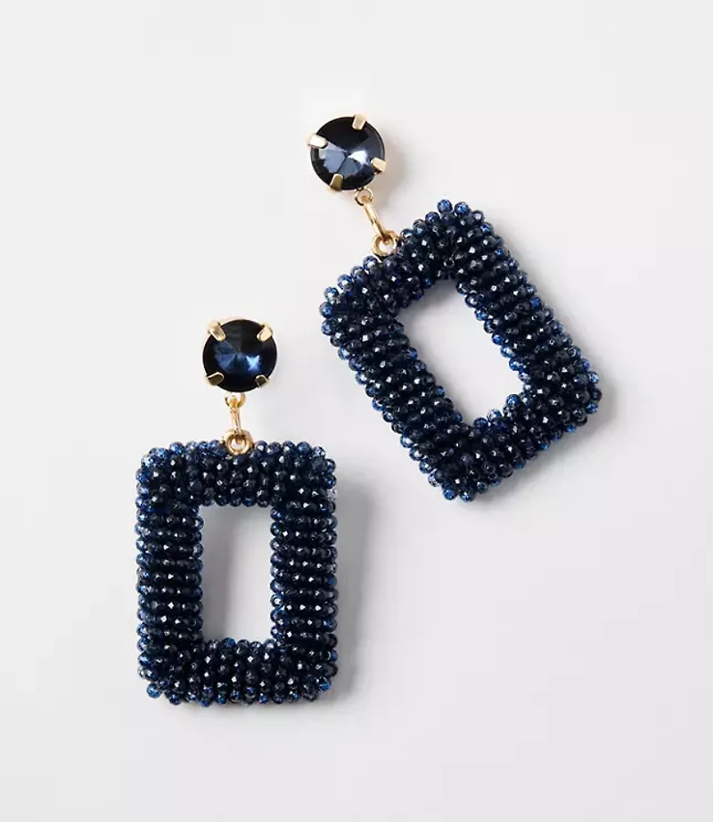 Crystal Beaded Rectangle Statement Earrings