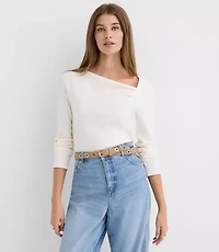 Petite Asymmetrical Neck Ribbed Top