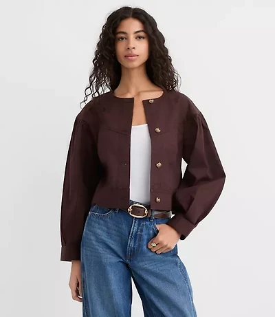 Gathered Sleeve Twill Jacket