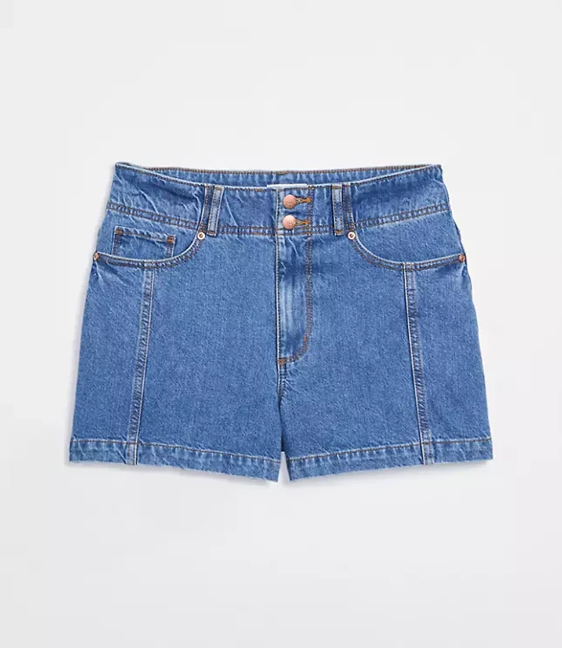 Rivete Curvy Seamed High Rise Denim Shorts Dark Wash