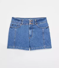 Rivete Curvy Seamed High Rise Denim Shorts Dark Wash