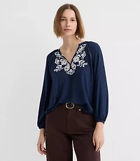 Floral Cutout Embroidered V-Neck Blouse