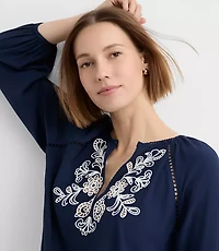 Floral Cutout Embroidered V-Neck Blouse