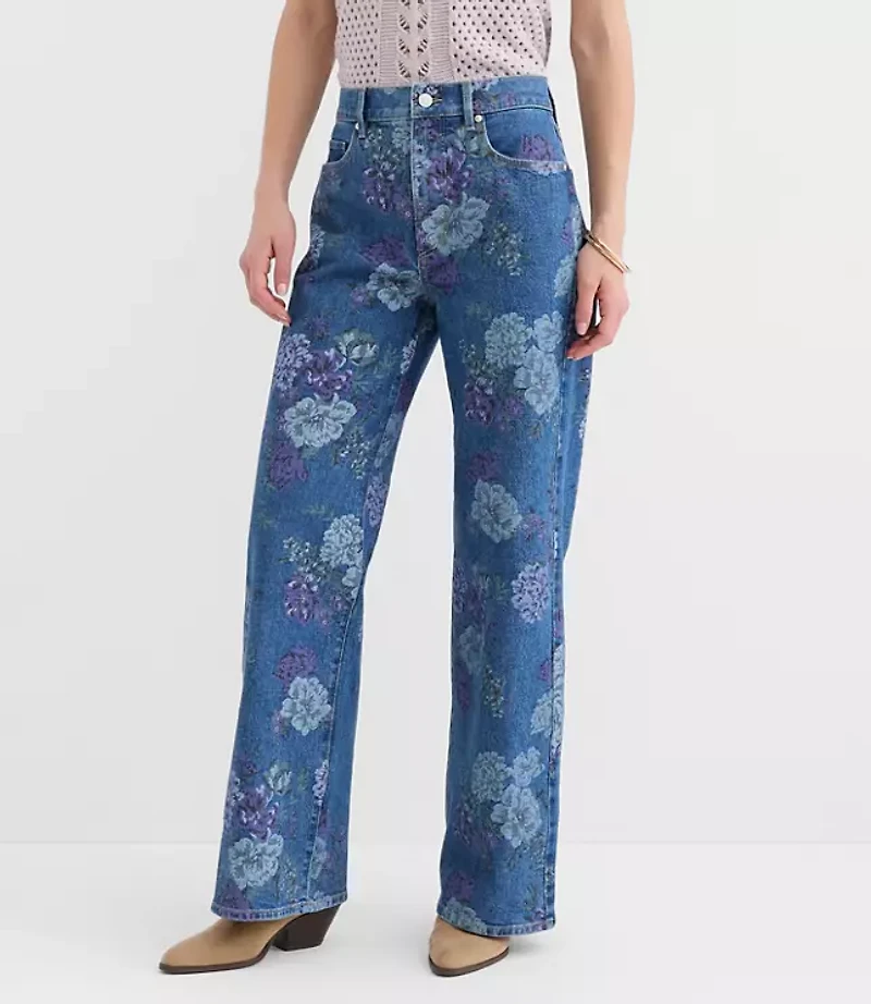 Petite High Rise Wide Leg Jeans Floral