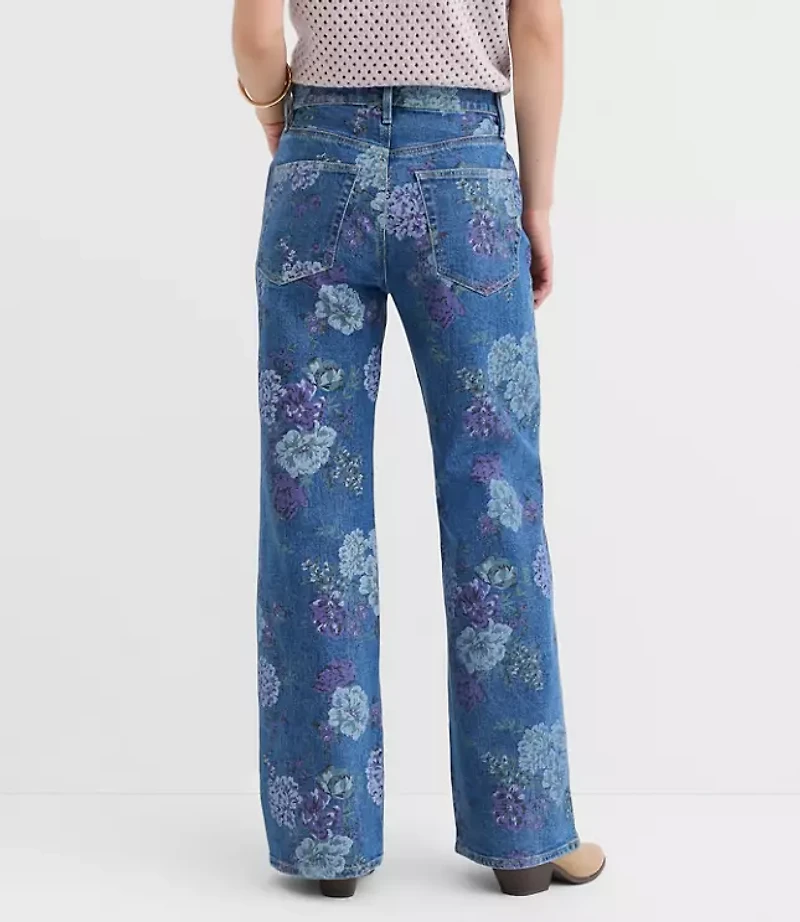 Petite High Rise Wide Leg Jeans Floral