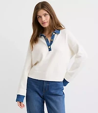 Petite Denim Trim Henley Sweater