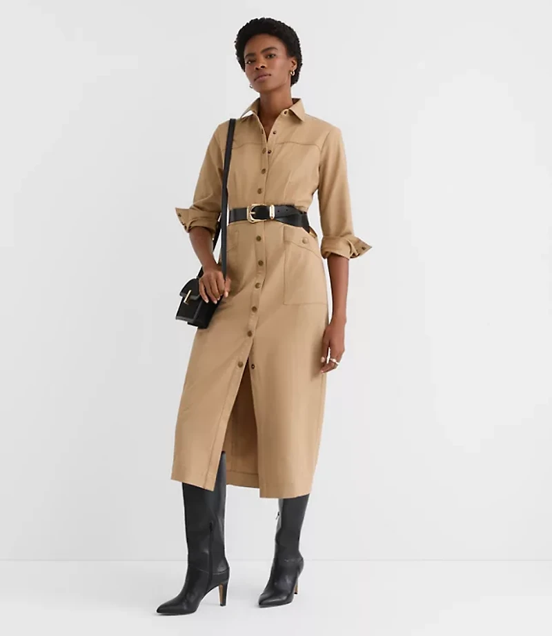 Petite Twill Midi Pocket Shirtdress