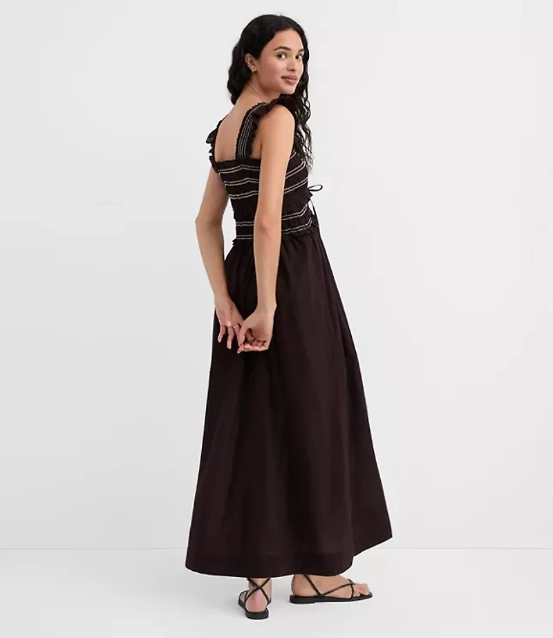 Ruffle Strap Smocked Midi Dress