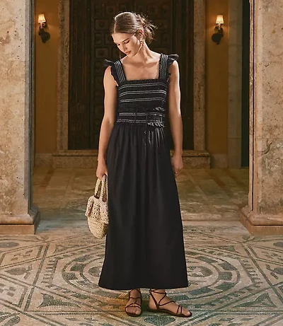 Ruffle Strap Smocked Midi Dress