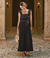 Ruffle Strap Smocked Midi Dress