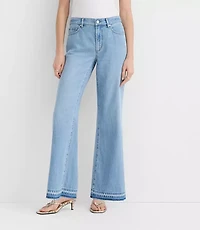 Rivete Petite Unpicked Mid Rise Wide Leg Jeans Vintage Light Wash