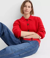 Petite Ribbed Button Tab Sweater Jacket