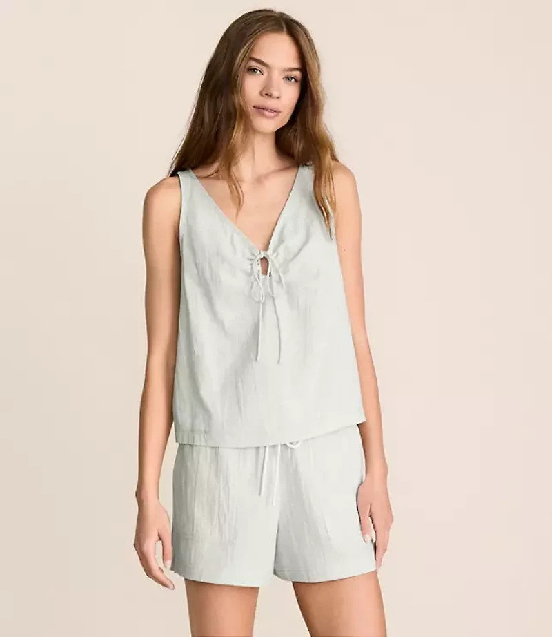 Lou & Grey Crosshatch Linen Cotton Tie Keyhole Tank Top