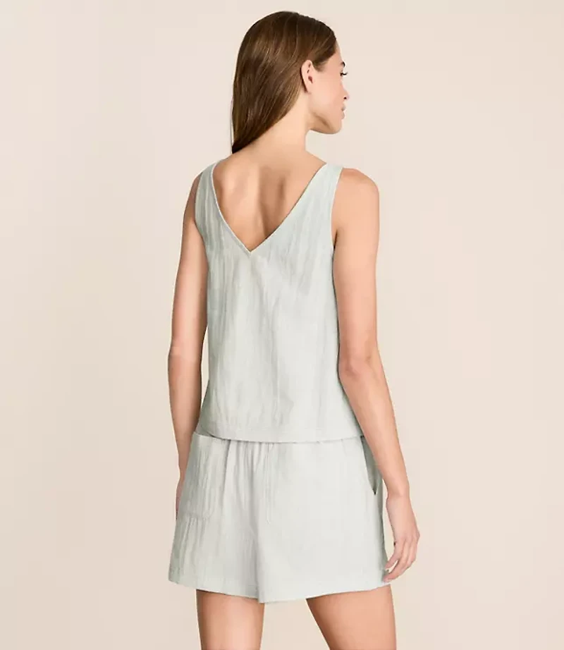 Lou & Grey Crosshatch Linen Cotton Tie Keyhole Tank Top