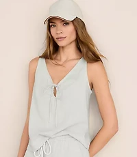 Lou & Grey Crosshatch Linen Cotton Tie Keyhole Tank Top