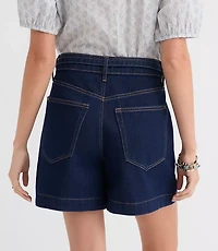 Petite Belted Denim Utility Shorts Classic Rinse Wash