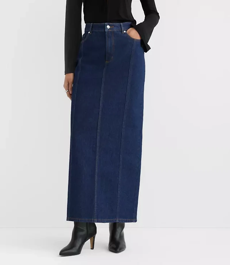 Rivete Petite Seamed Denim Maxi Skirt Nova Wash