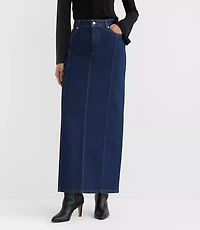 Rivete Petite Seamed Denim Maxi Skirt Nova Wash