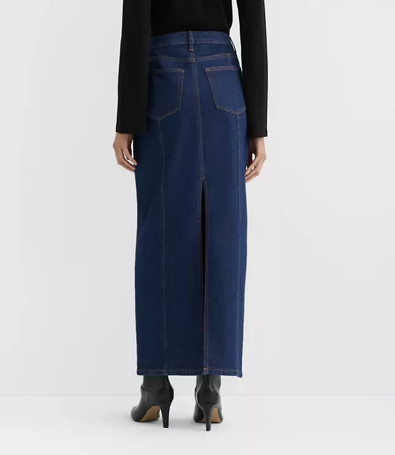 Rivete Petite Seamed Denim Maxi Skirt Nova Wash