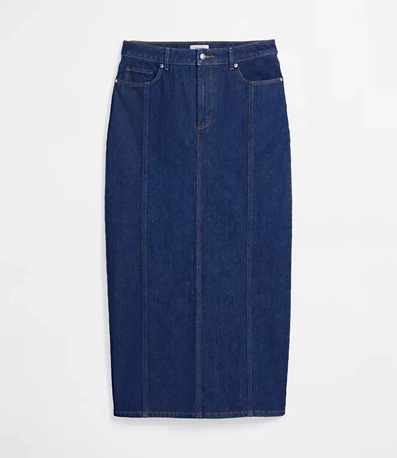 Rivete Petite Seamed Denim Maxi Skirt Nova Wash