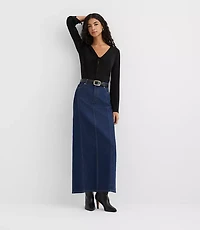 Rivete Petite Seamed Denim Maxi Skirt Nova Wash