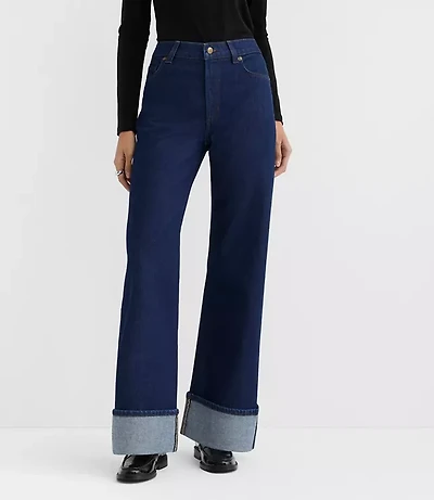 Rivete Curvy Cuffed High Rise Wide Leg Jeans Nova Wash