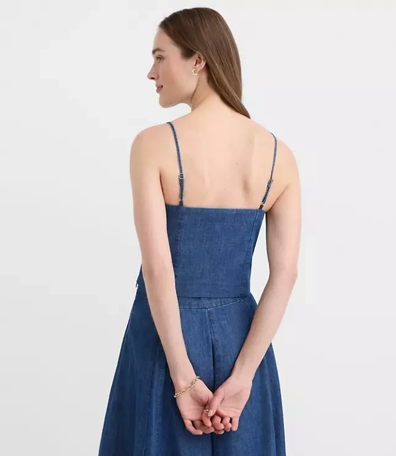 Chambray Ruched Bustier Top