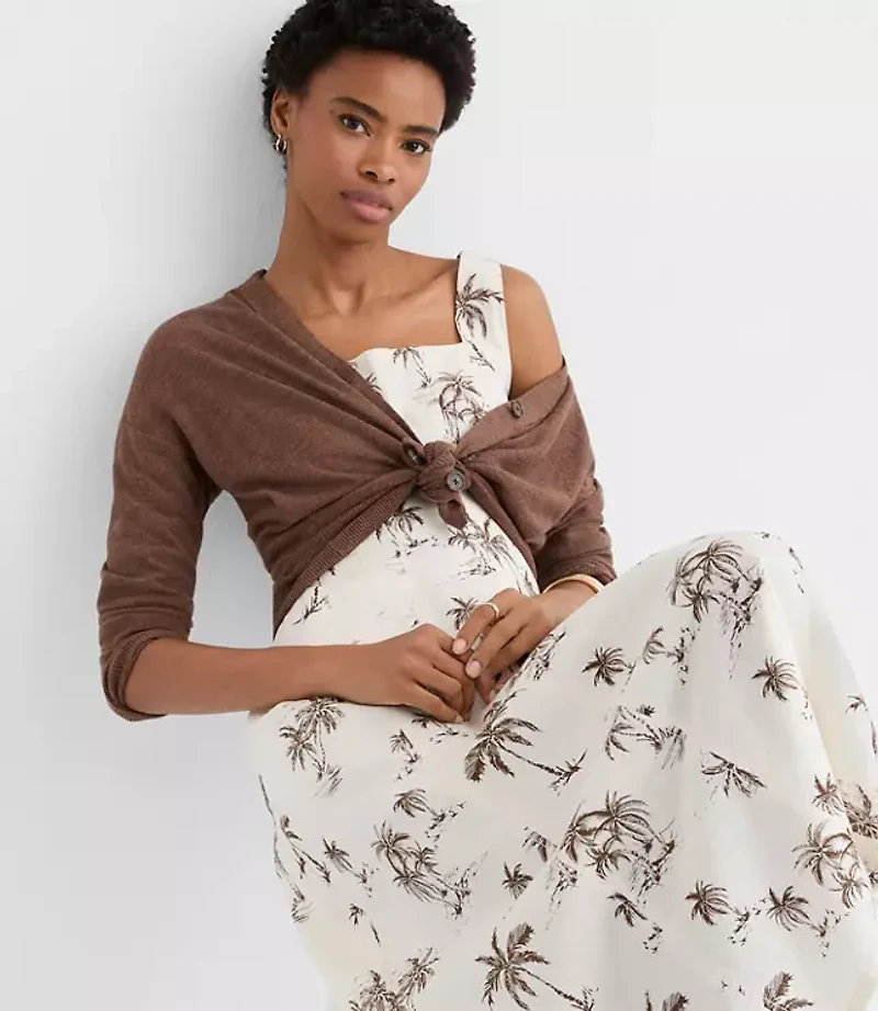 Palm Linen Cotton Seamed Midi Pocket Dress