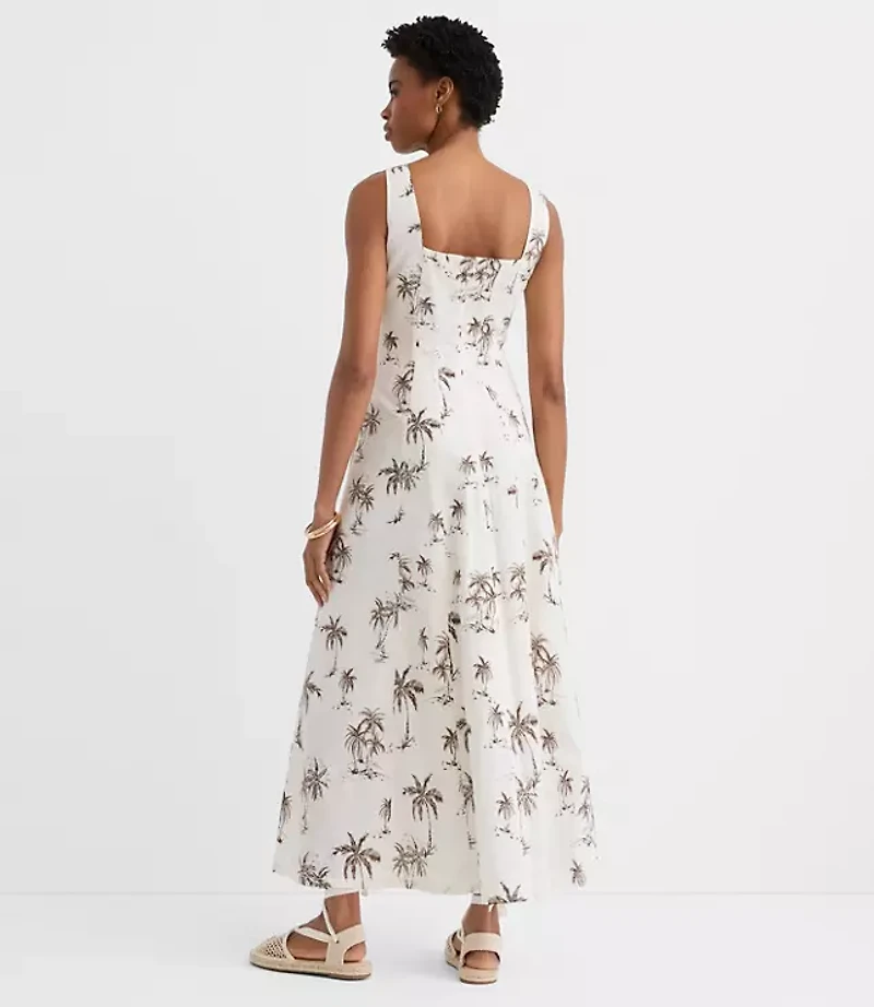 Palm Linen Cotton Seamed Midi Pocket Dress