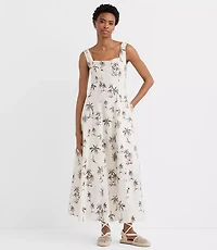 Palm Linen Cotton Seamed Midi Pocket Dress