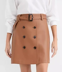 Petite Faux Leather Trench Mini Skirt