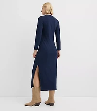 Petite Scalloped Ribbed Henley Midi Dress