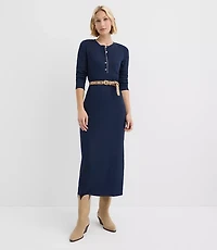 Petite Scalloped Ribbed Henley Midi Dress