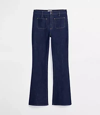Rivete Petite Patch Pocket High Rise Slim Flare Jeans Classic Rinse Wash