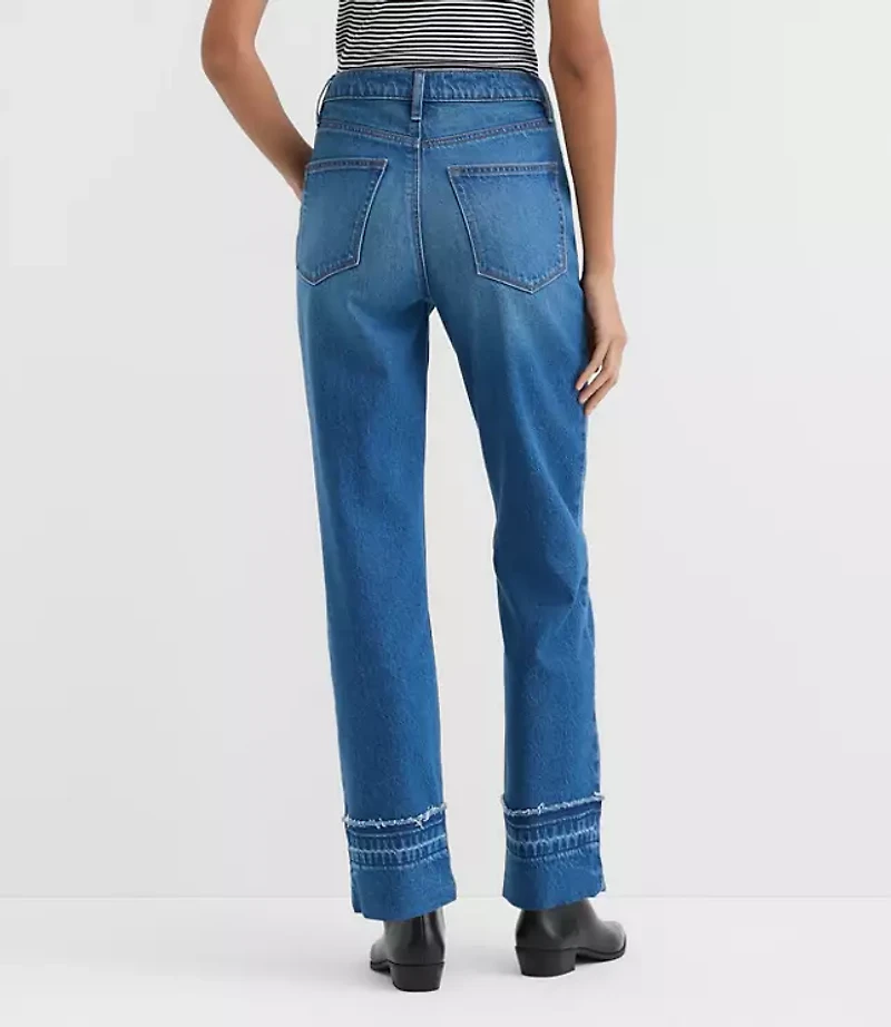 Rivete Petite Curvy Unpicked Cuffed High Rise Straight Jeans Authentic Indigo