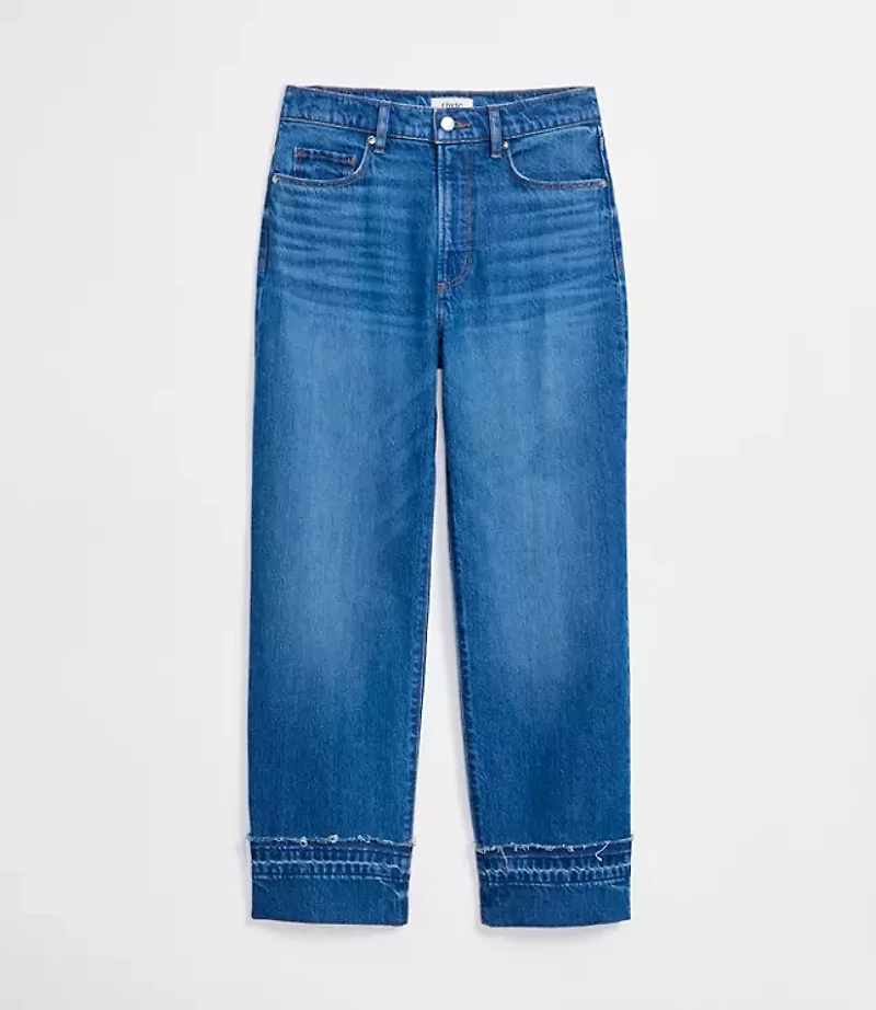 Rivete Petite Curvy Unpicked Cuffed High Rise Straight Jeans Authentic Indigo