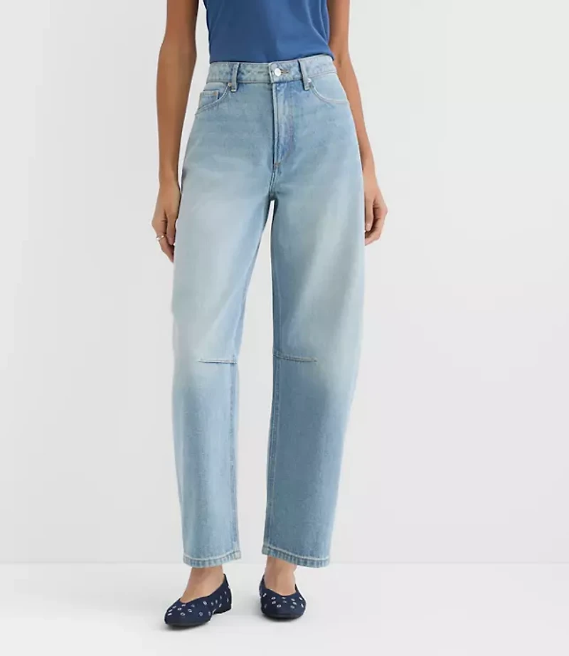 Rivete High Rise Barrel Jeans Light Wash Indigo