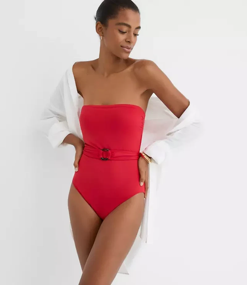 LOFT Beach Tortoiseshell Print Ring Bandeau One Piece Swimsuit