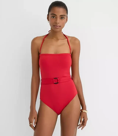 LOFT Beach Tortoiseshell Print Ring Bandeau One Piece Swimsuit