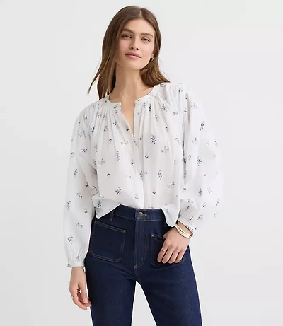 Petite Floral Balloon Sleeve Blouse