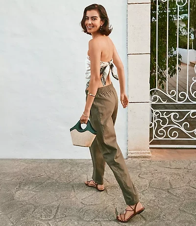 Pull On Barrel Pants Linen Cotton