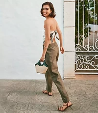 Pull On Barrel Pants Linen Cotton