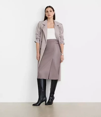 Petite LOFT Versa Faux Leather Buckle Trim Midi Skirt