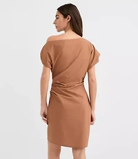 Poplin Asymmetrical Ruched Mini Dress