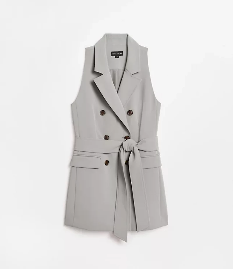 Petite LOFT Versa Crepe Drape Double Breasted Pocket Vest