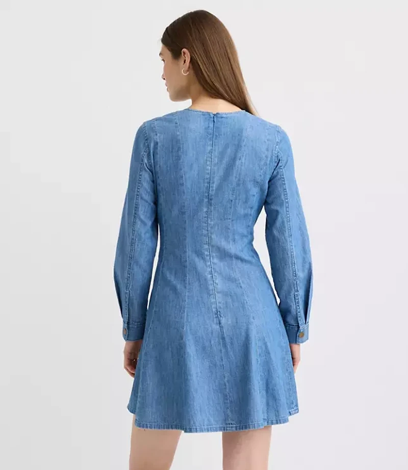 Chambray Seamed Barrel Sleeve Mini Dress